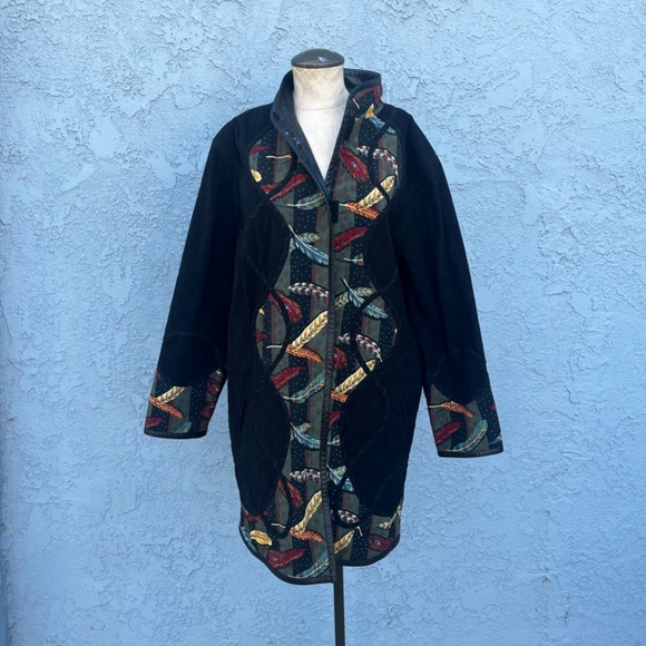 Vintage Quilted Jacket Art to wear Duster 90s Hippie Bohemian - Picture 4 of 10
